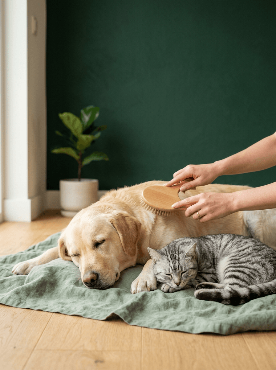 Dog and cat resting together at home